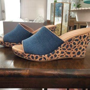 New In Box Denim and Cork Wedges